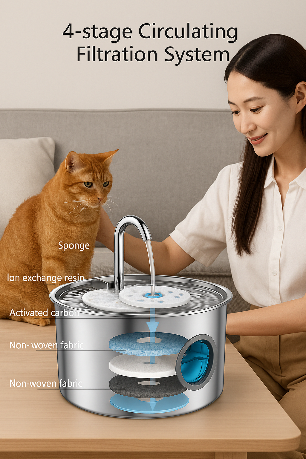 FlowPurr® Edelstahl Trinkbrunnen für Katzen & Hunde – 3.2L | Leise, Hygienisch & Smart