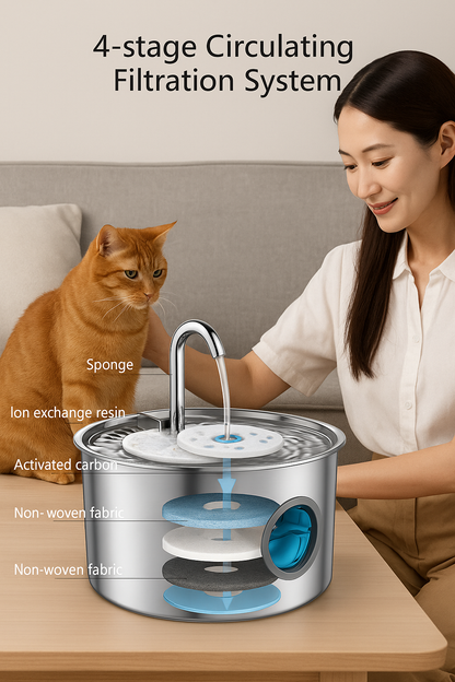 FlowPurr® Edelstahl Trinkbrunnen für Katzen & Hunde – 3.2L | Leise, Hygienisch & Smart